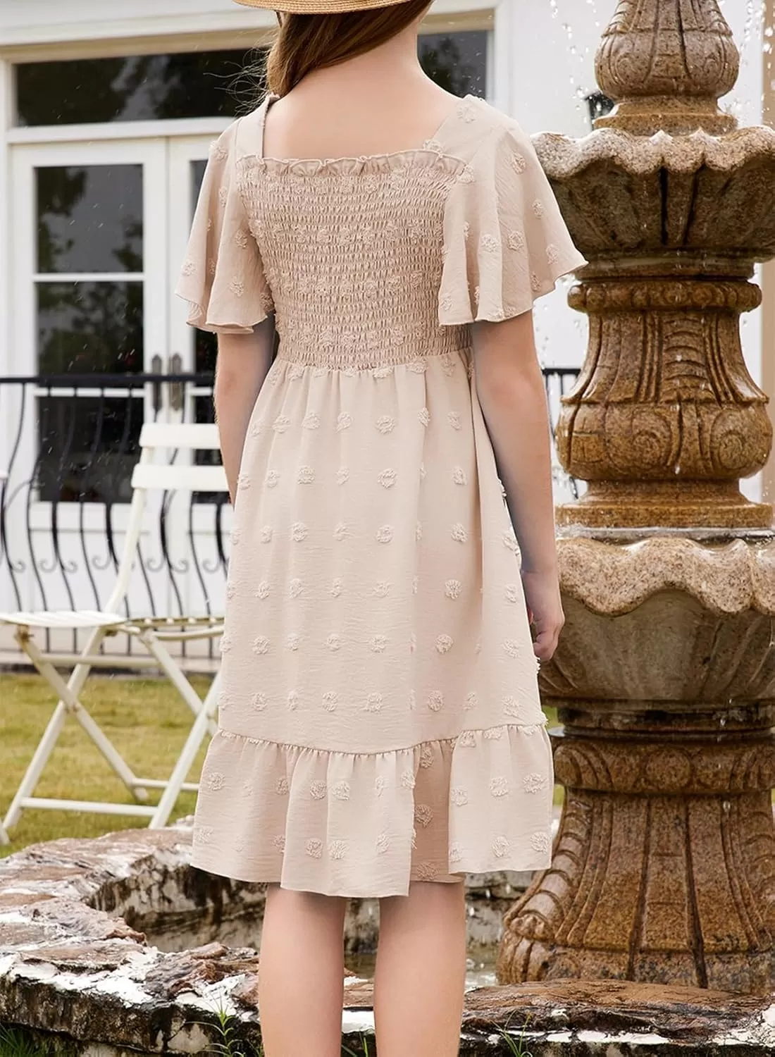imageblibean Tween Girls 2025 Summer Dresses Kids Chiffon Dress Size 615 YearsA Beige