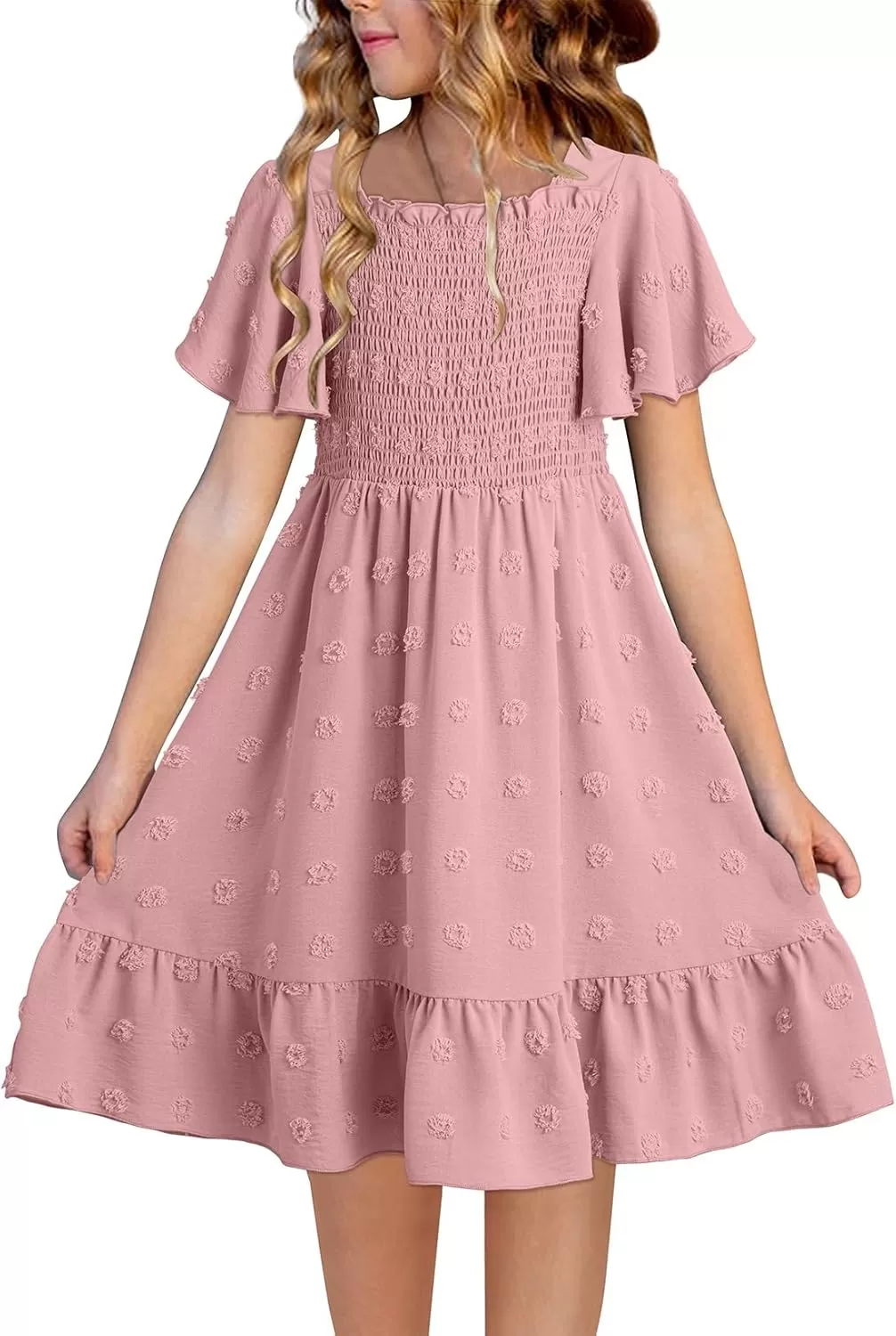 imageblibean Tween Girls 2025 Summer Dresses Kids Chiffon Dress Size 615 YearsA Dusty Pink