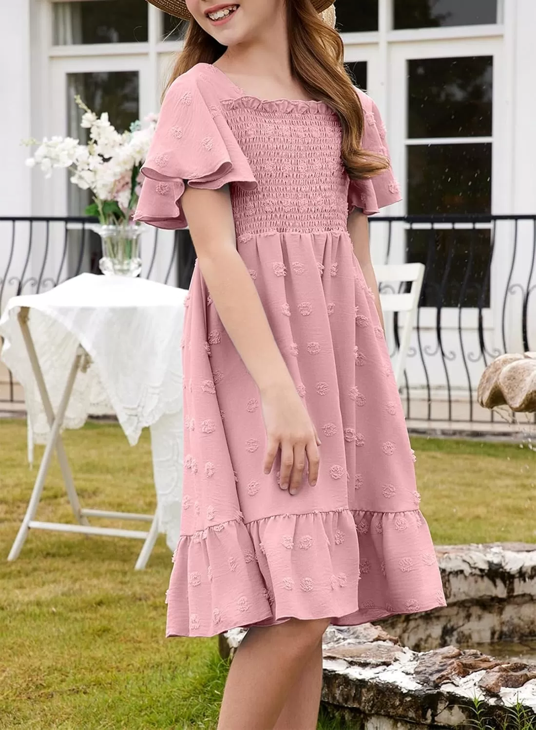 imageblibean Tween Girls 2025 Summer Dresses Kids Chiffon Dress Size 615 YearsA Dusty Pink