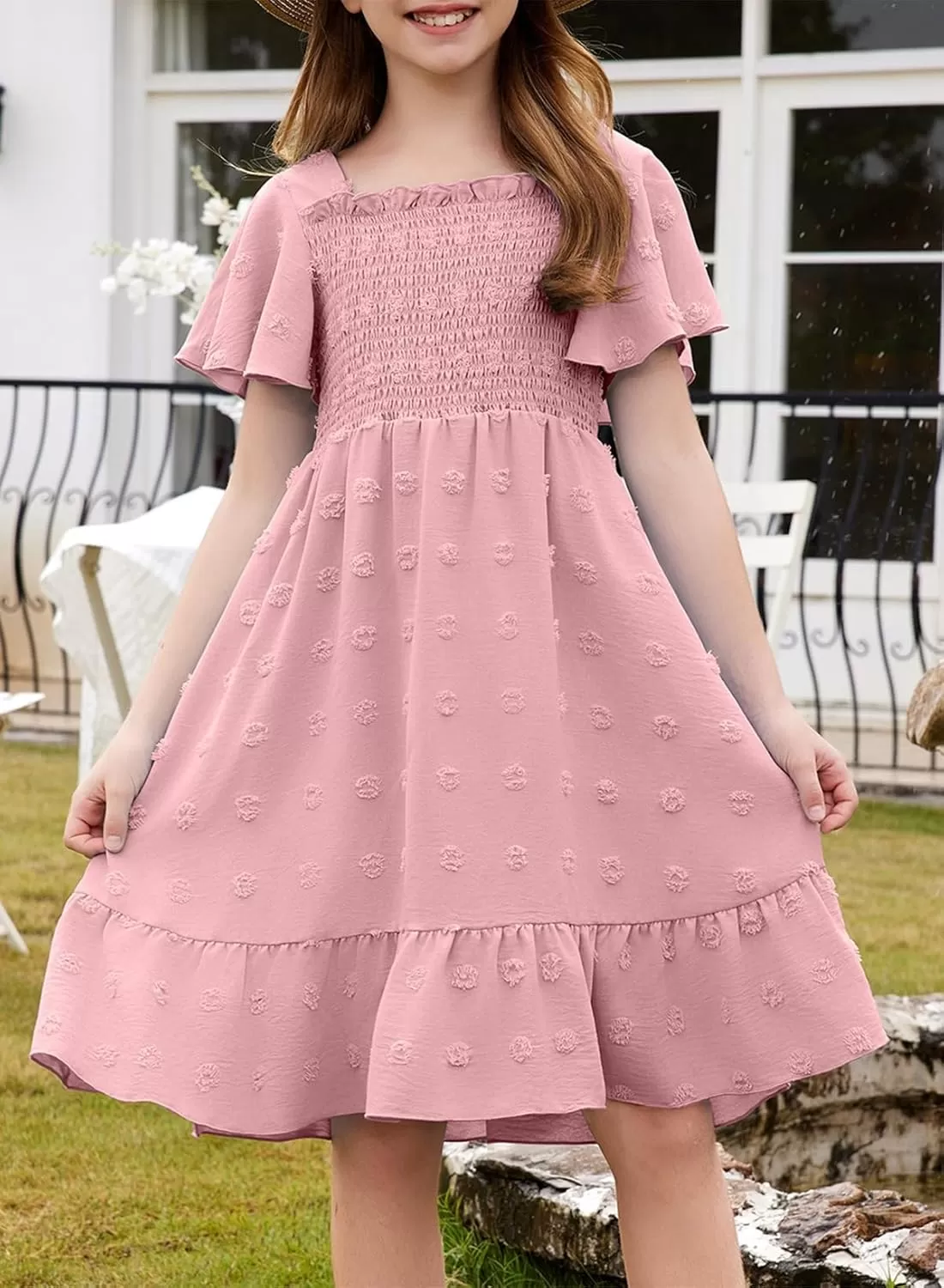 imageblibean Tween Girls 2025 Summer Dresses Kids Chiffon Dress Size 615 YearsA Dusty Pink
