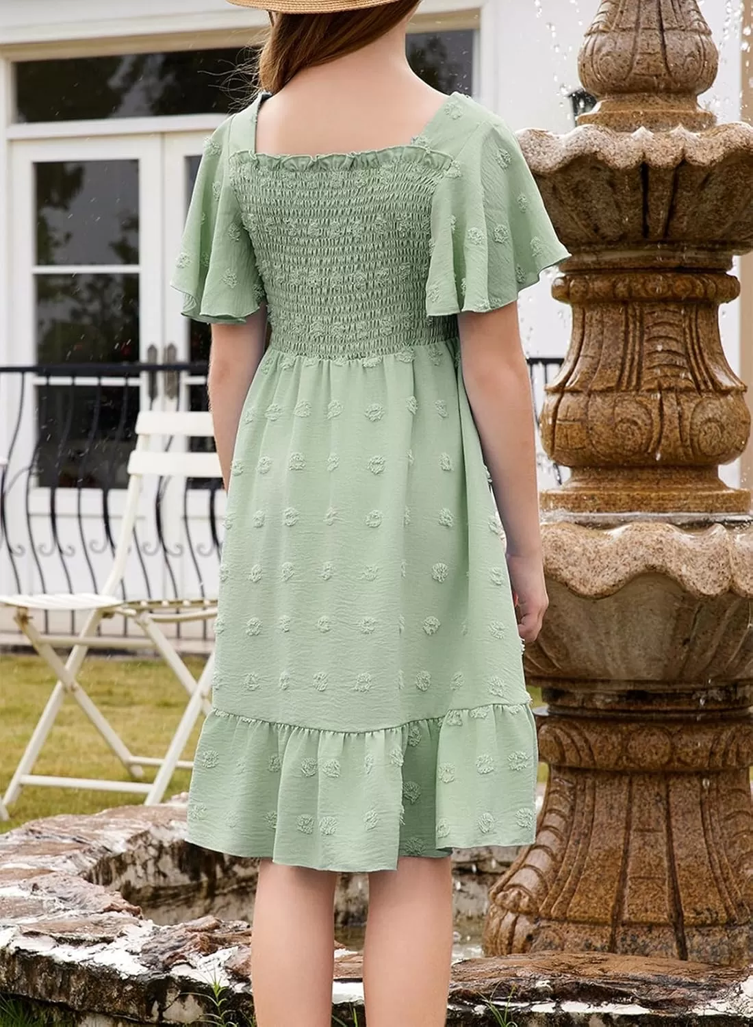 imageblibean Tween Girls 2025 Summer Dresses Kids Chiffon Dress Size 615 YearsA Green