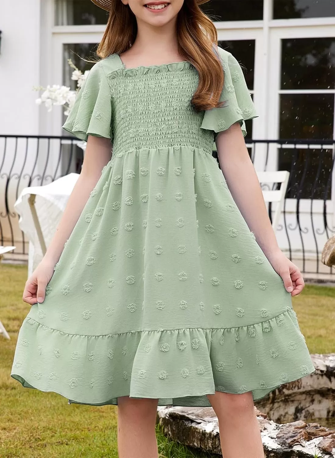imageblibean Tween Girls 2025 Summer Dresses Kids Chiffon Dress Size 615 YearsA Green