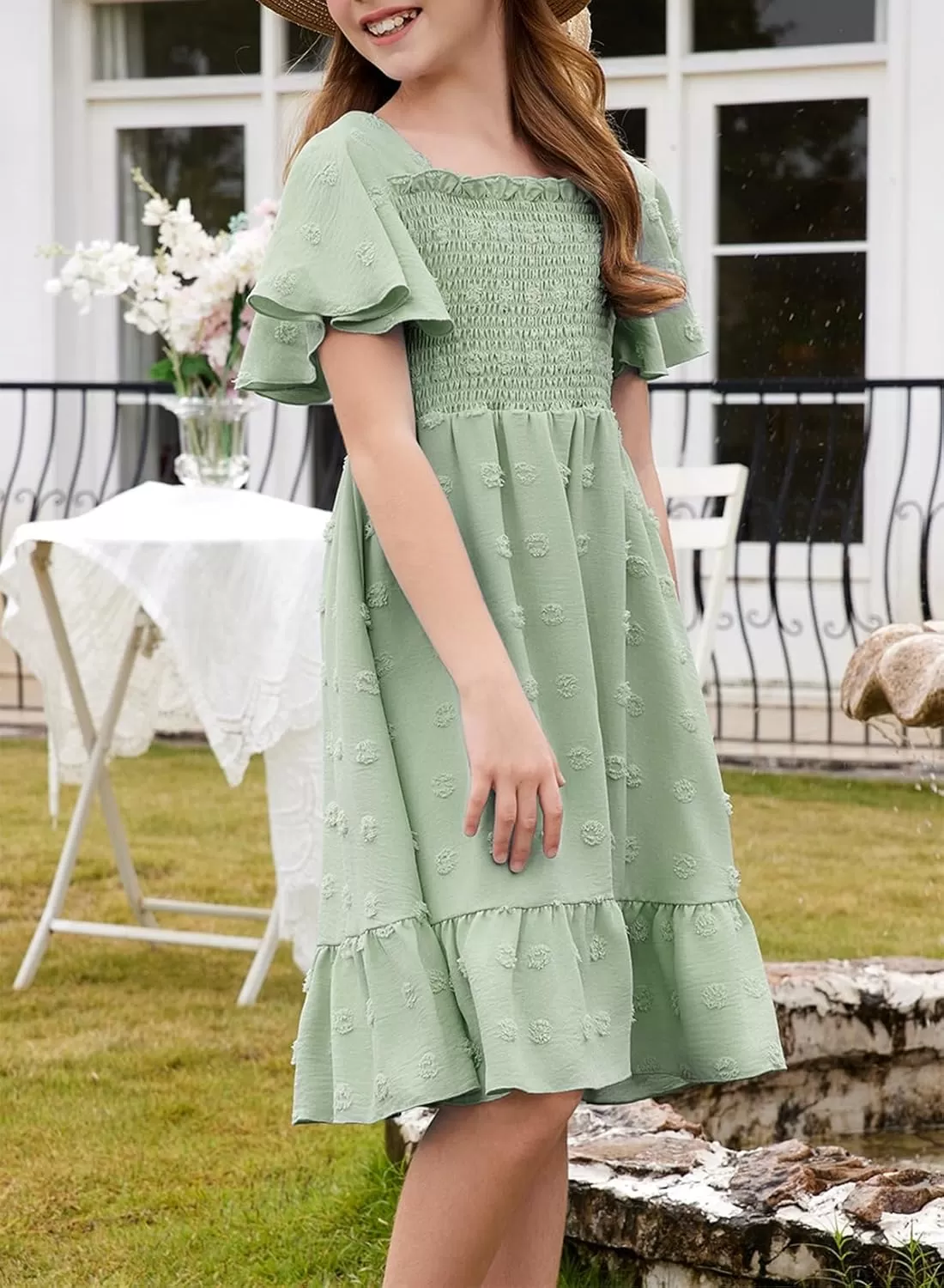 imageblibean Tween Girls 2025 Summer Dresses Kids Chiffon Dress Size 615 YearsA Green