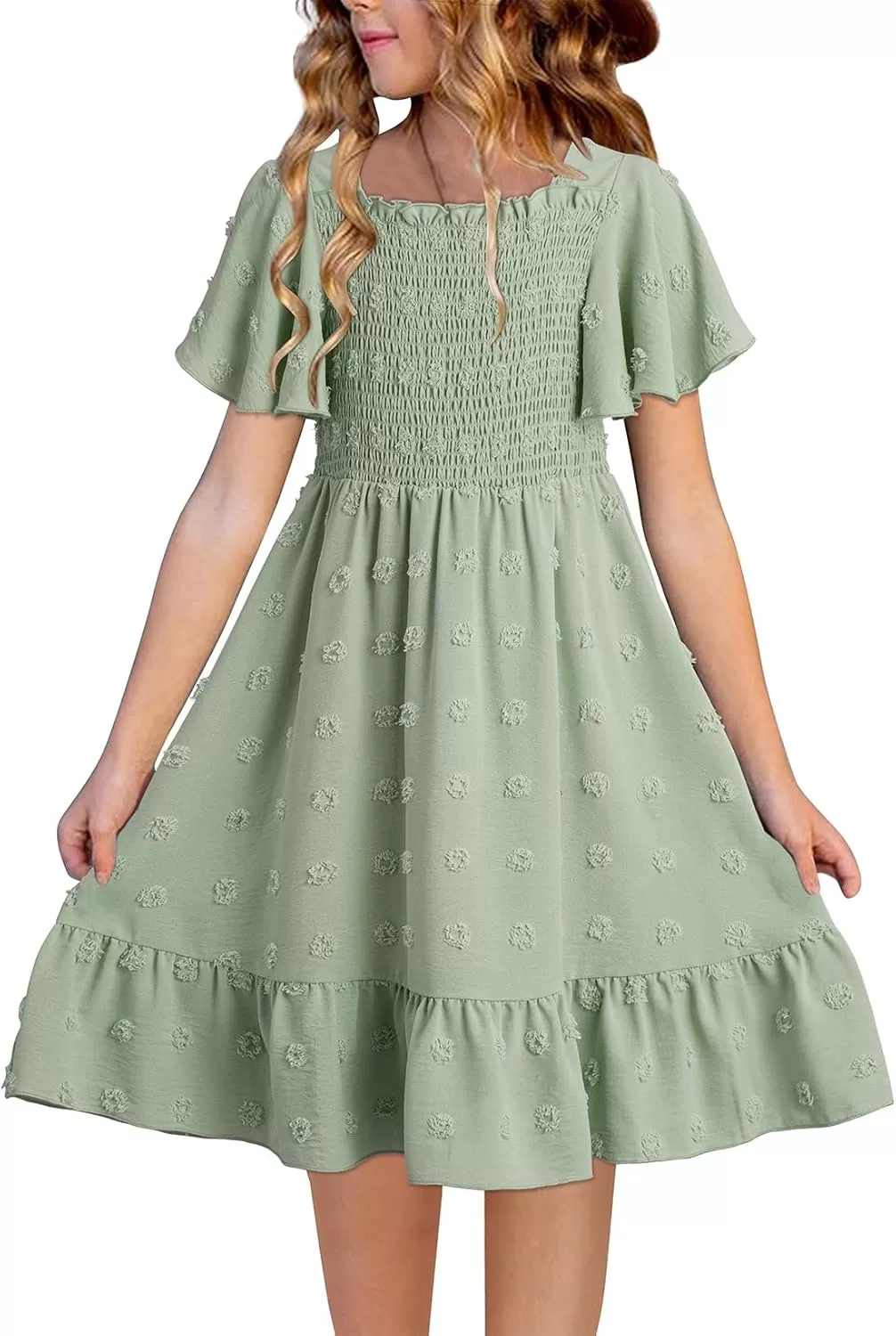imageblibean Tween Girls 2025 Summer Dresses Kids Chiffon Dress Size 615 YearsA Green
