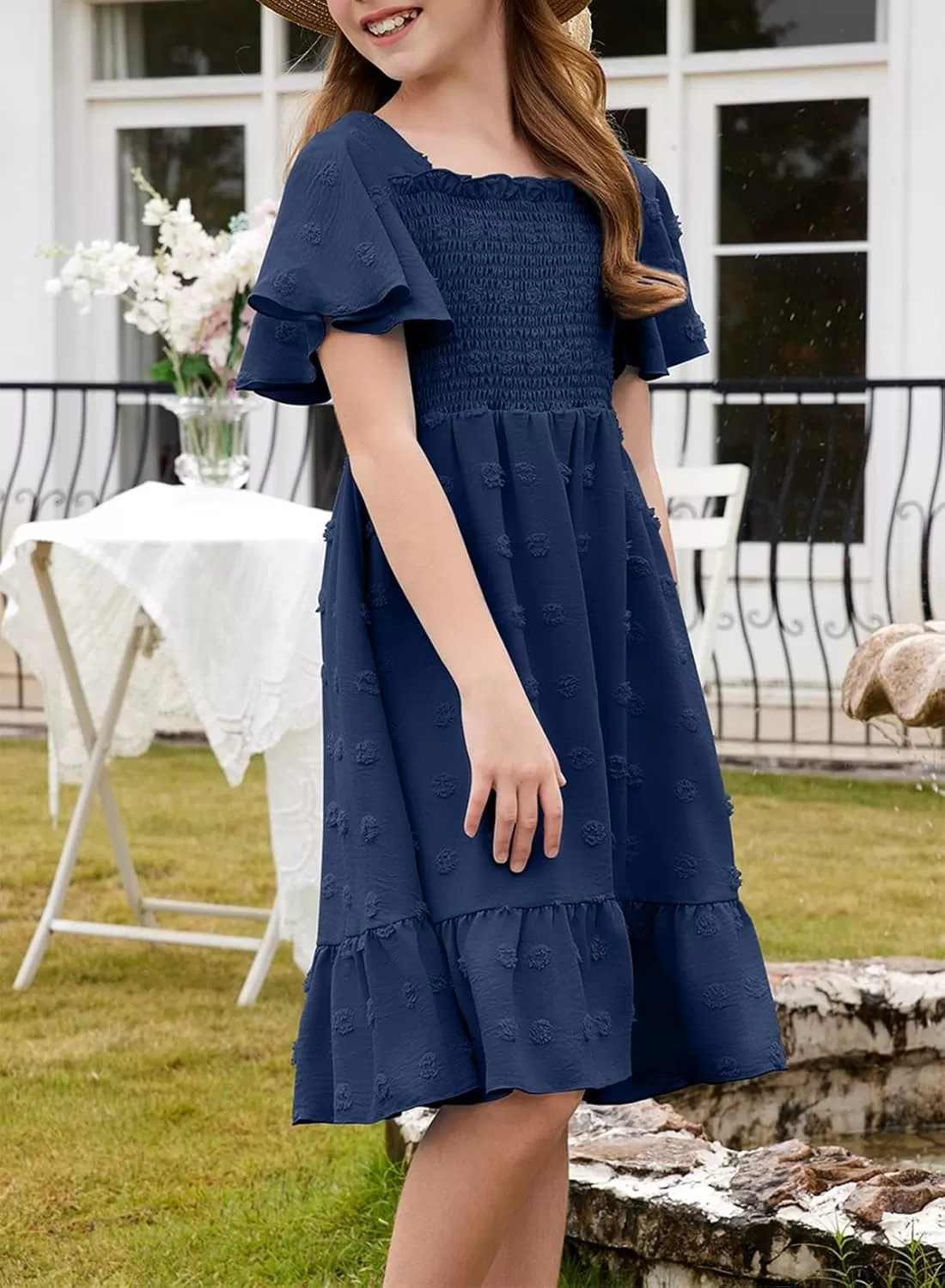 imageblibean Tween Girls 2025 Summer Dresses Kids Chiffon Dress Size 615 YearsA Navy Blue