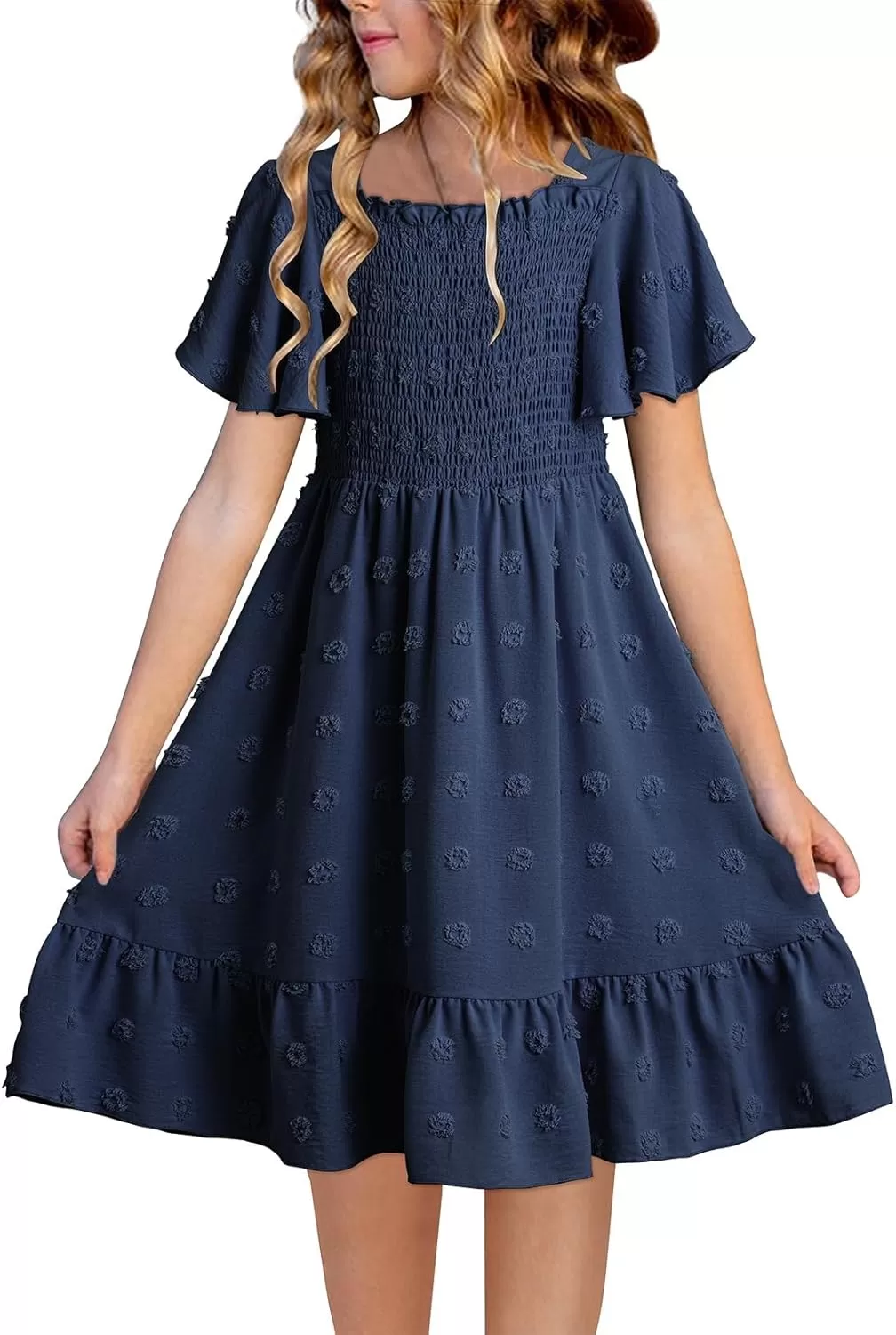imageblibean Tween Girls 2025 Summer Dresses Kids Chiffon Dress Size 615 YearsA Navy Blue