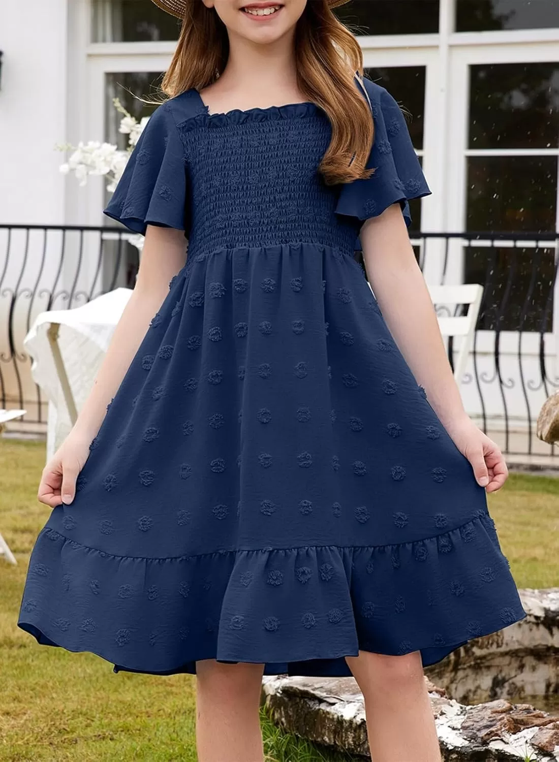 imageblibean Tween Girls 2025 Summer Dresses Kids Chiffon Dress Size 615 YearsA Navy Blue
