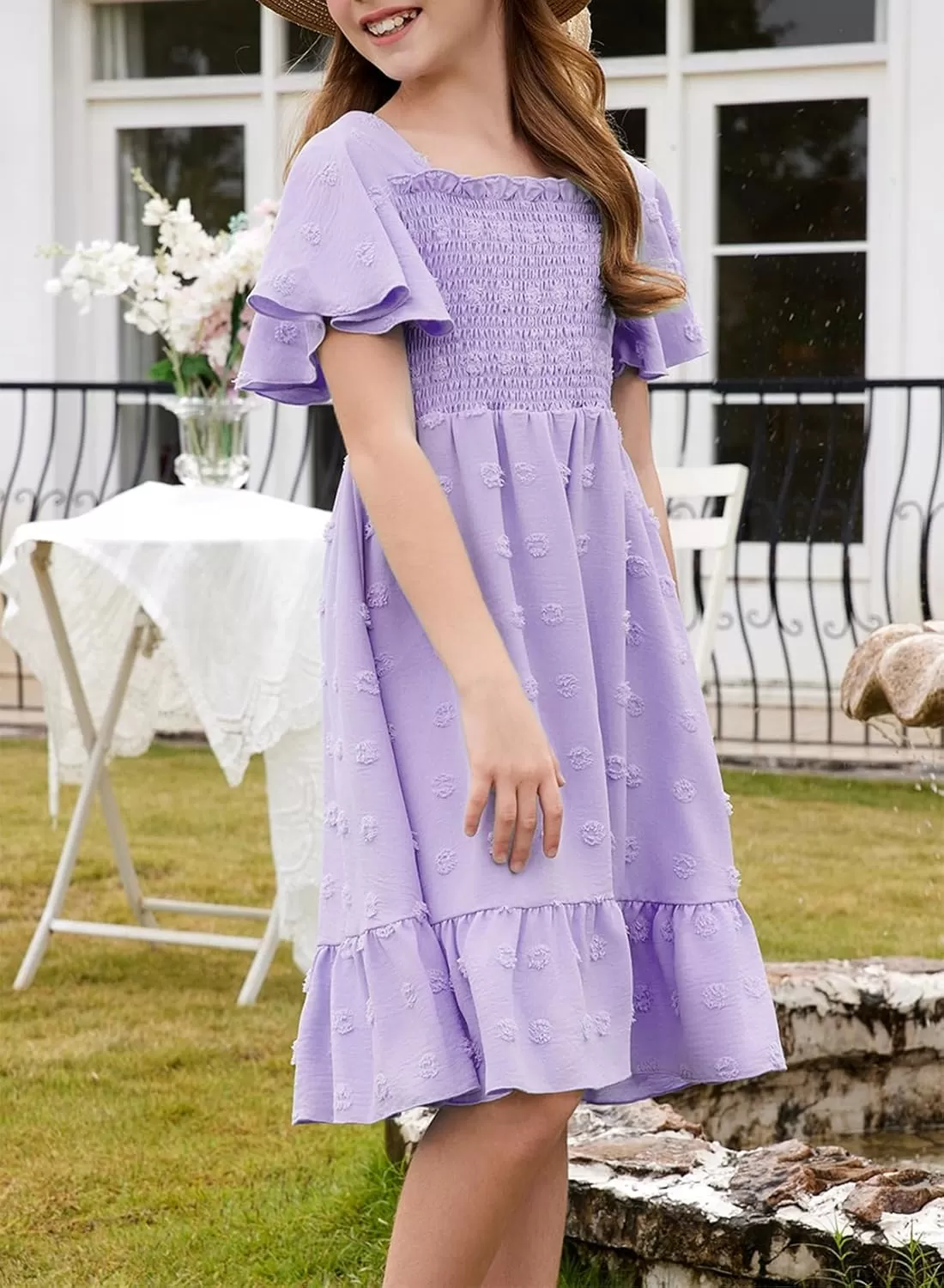 imageblibean Tween Girls 2025 Summer Dresses Kids Chiffon Dress Size 615 YearsA Purple
