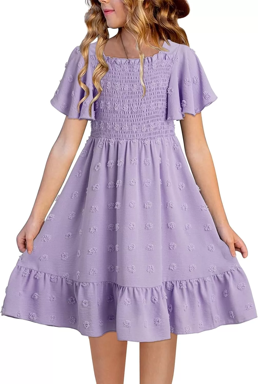 imageblibean Tween Girls 2025 Summer Dresses Kids Chiffon Dress Size 615 YearsA Purple
