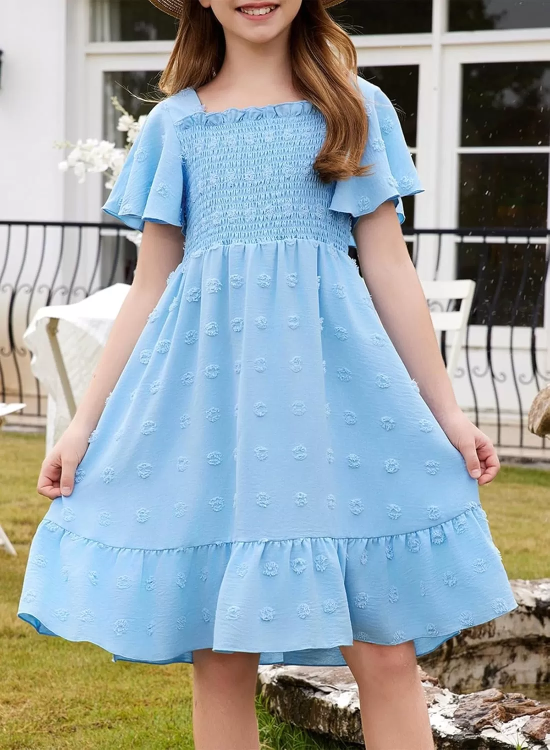 imageblibean Tween Girls 2025 Summer Dresses Kids Chiffon Dress Size 615 YearsA Sky Blue