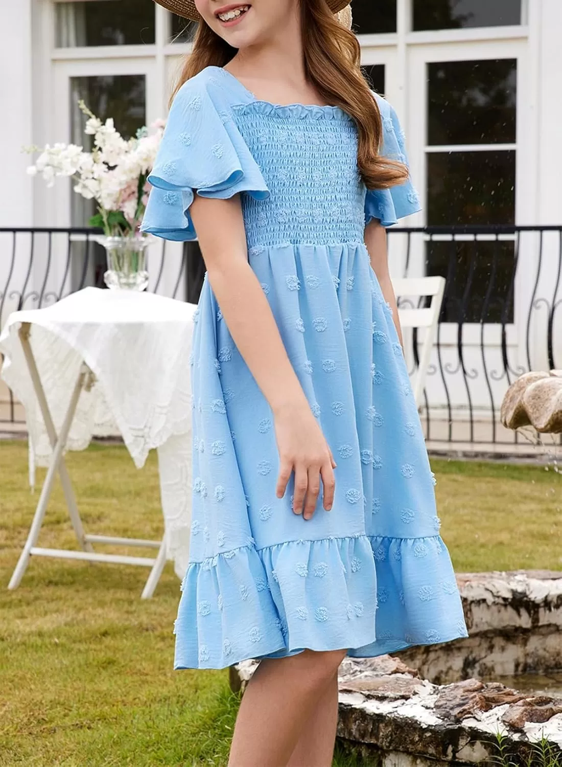 imageblibean Tween Girls 2025 Summer Dresses Kids Chiffon Dress Size 615 YearsA Sky Blue