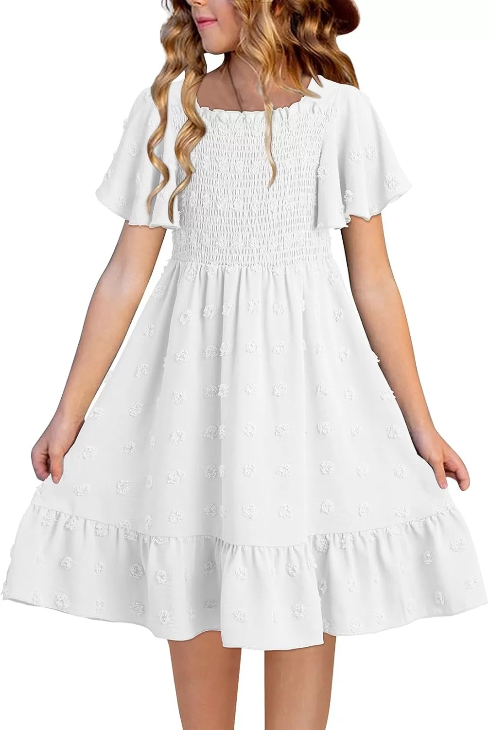 imageblibean Tween Girls 2025 Summer Dresses Kids Chiffon Dress Size 615 YearsA White