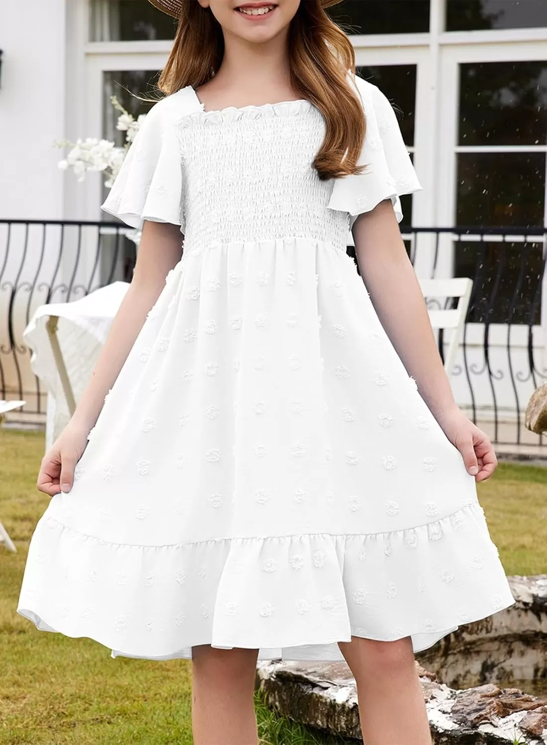 imageblibean Tween Girls 2025 Summer Dresses Kids Chiffon Dress Size 615 YearsA White