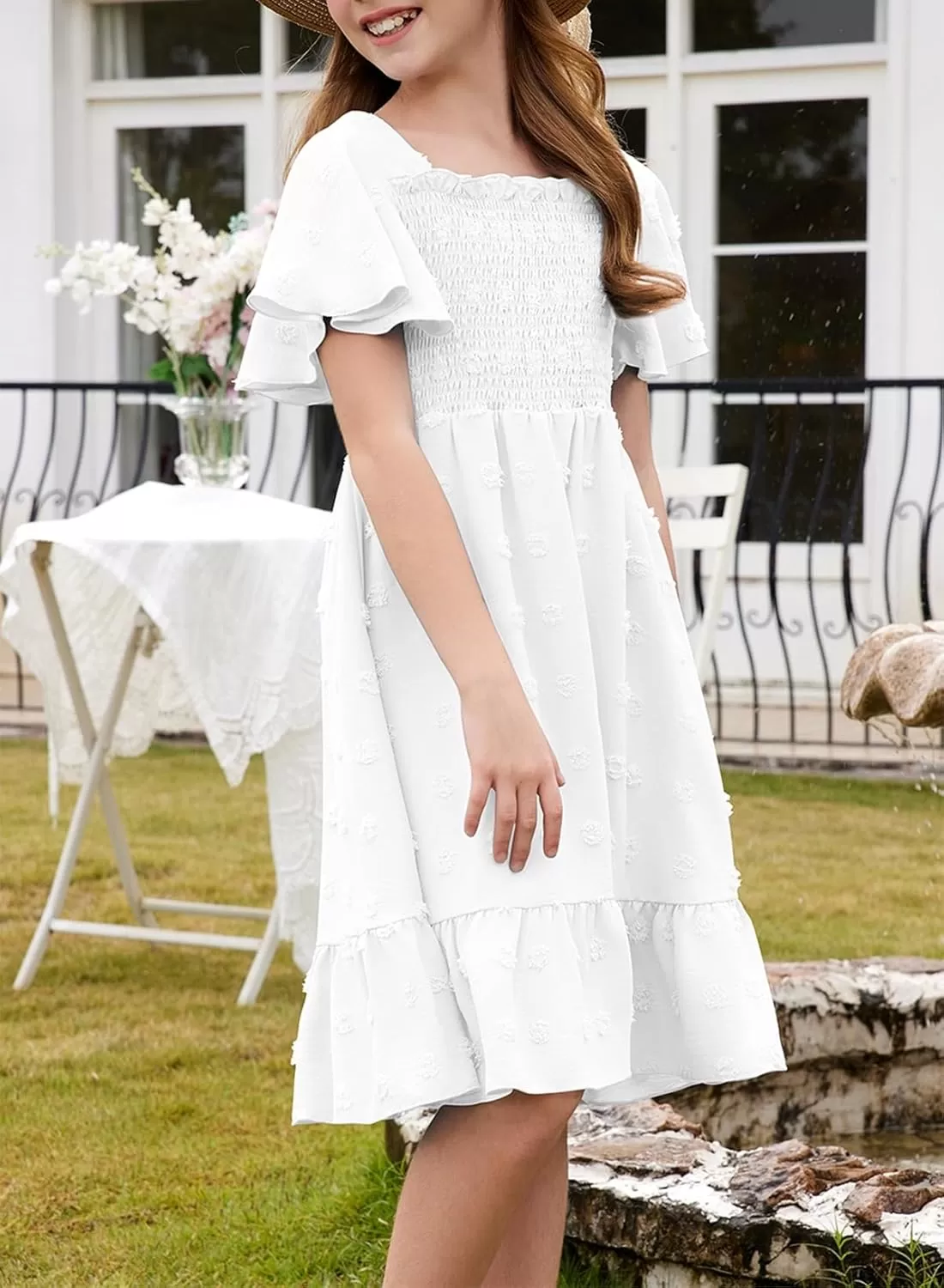 imageblibean Tween Girls 2025 Summer Dresses Kids Chiffon Dress Size 615 YearsA White