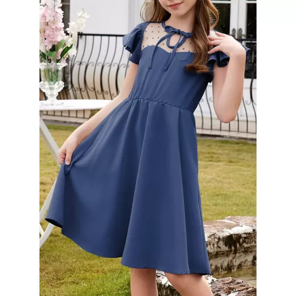 imageblibean Girls 2025 Summer Dress Kids Mesh Ruffled Pockets Dresses Size 615 YearsA Dark Blue