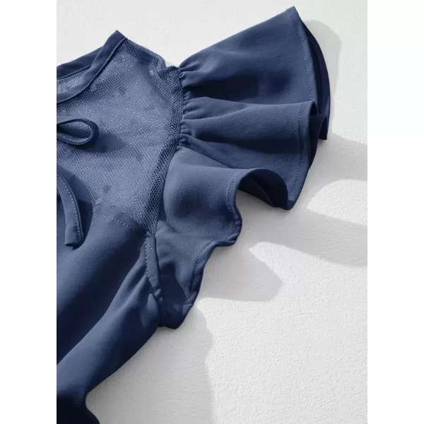 imageblibean Girls 2025 Summer Dress Kids Mesh Ruffled Pockets Dresses Size 615 YearsA Dark Blue