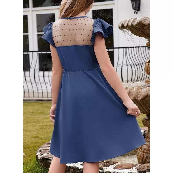 imageblibean Girls 2025 Summer Dress Kids Mesh Ruffled Pockets Dresses Size 615 YearsA Dark Blue