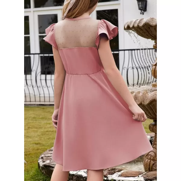 imageblibean Girls 2025 Summer Dress Kids Mesh Ruffled Pockets Dresses Size 615 YearsA Dusty Pink