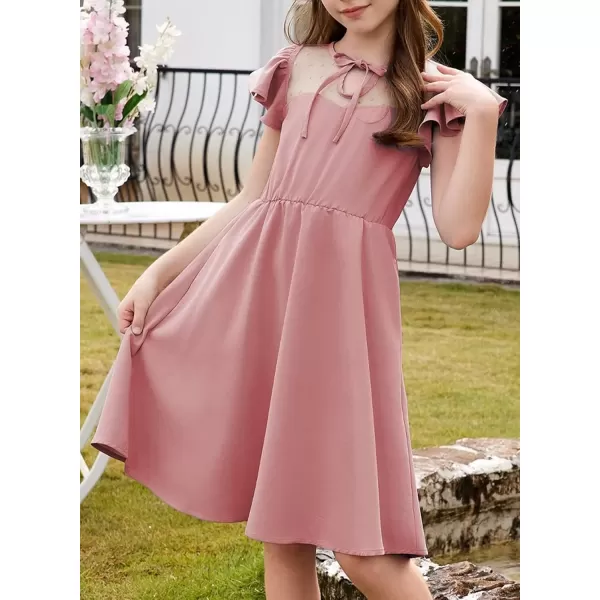 imageblibean Girls 2025 Summer Dress Kids Mesh Ruffled Pockets Dresses Size 615 YearsA Dusty Pink