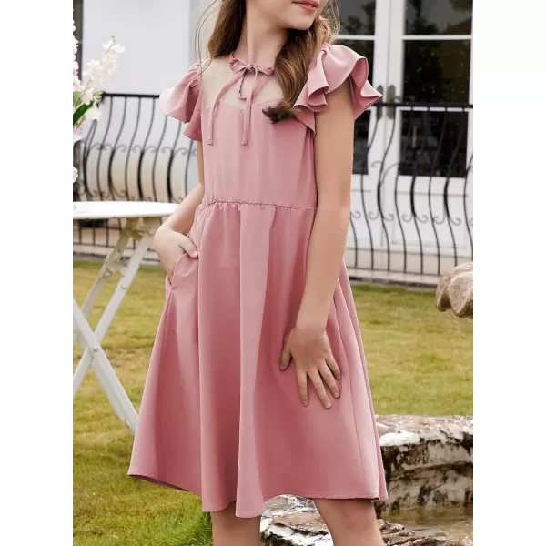 imageblibean Girls 2025 Summer Dress Kids Mesh Ruffled Pockets Dresses Size 615 YearsA Dusty Pink