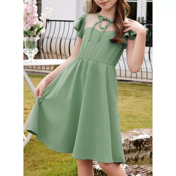 imageblibean Girls 2025 Summer Dress Kids Mesh Ruffled Pockets Dresses Size 615 YearsA Green