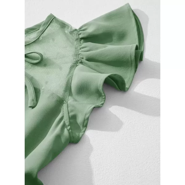 imageblibean Girls 2025 Summer Dress Kids Mesh Ruffled Pockets Dresses Size 615 YearsA Green