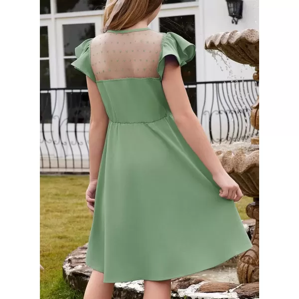 imageblibean Girls 2025 Summer Dress Kids Mesh Ruffled Pockets Dresses Size 615 YearsA Green