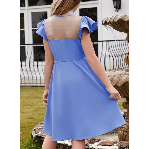 imageblibean Girls 2025 Summer Dress Kids Mesh Ruffled Pockets Dresses Size 615 YearsA Light Blue