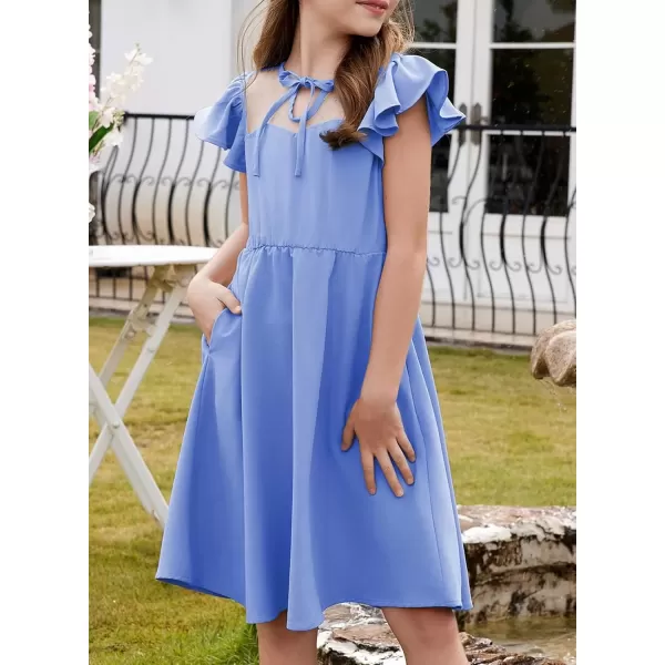imageblibean Girls 2025 Summer Dress Kids Mesh Ruffled Pockets Dresses Size 615 YearsA Light Blue