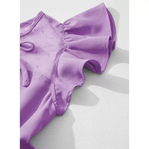 imageblibean Girls 2025 Summer Dress Kids Mesh Ruffled Pockets Dresses Size 615 YearsA Purple