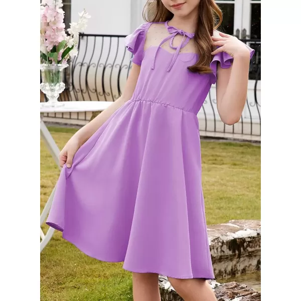 imageblibean Girls 2025 Summer Dress Kids Mesh Ruffled Pockets Dresses Size 615 YearsA Purple
