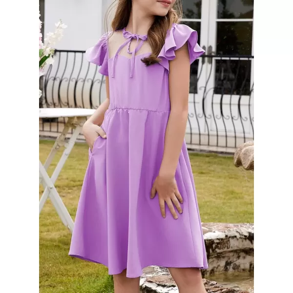 imageblibean Girls 2025 Summer Dress Kids Mesh Ruffled Pockets Dresses Size 615 YearsA Purple