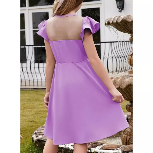 imageblibean Girls 2025 Summer Dress Kids Mesh Ruffled Pockets Dresses Size 615 YearsA Purple