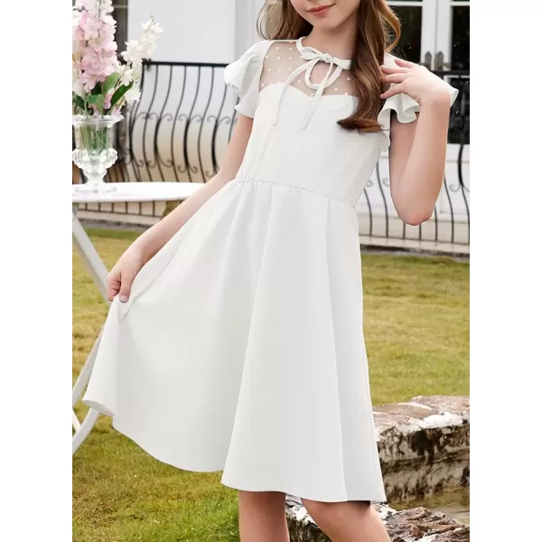 imageblibean Girls 2025 Summer Dress Kids Mesh Ruffled Pockets Dresses Size 615 YearsA White