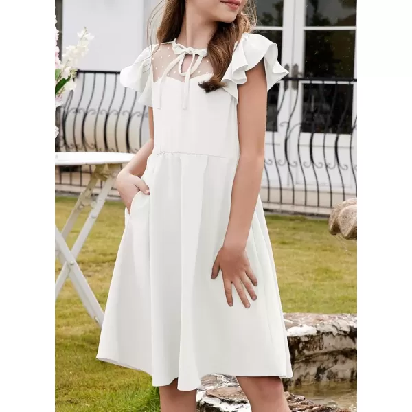 imageblibean Girls 2025 Summer Dress Kids Mesh Ruffled Pockets Dresses Size 615 YearsA White