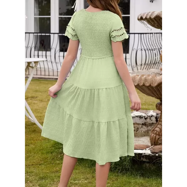 imageblibean Girls Embroidery Short Sleeve Textured Dresses Size 615 YearsGreen