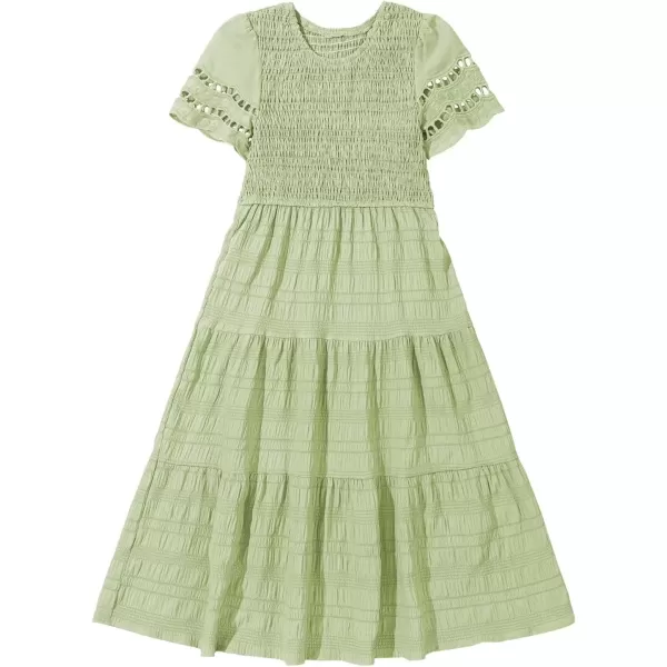 imageblibean Girls Embroidery Short Sleeve Textured Dresses Size 615 YearsGreen