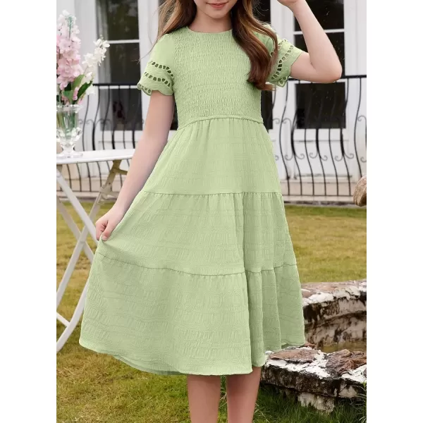 imageblibean Girls Embroidery Short Sleeve Textured Dresses Size 615 YearsGreen