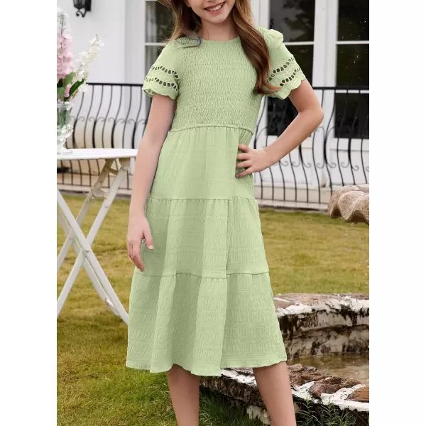 imageblibean Girls Embroidery Short Sleeve Textured Dresses Size 615 YearsGreen