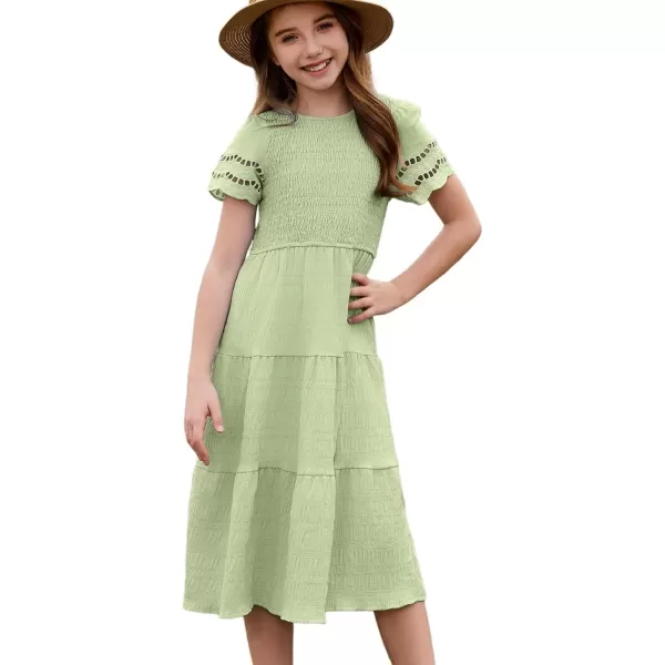 imageblibean Girls Embroidery Short Sleeve Textured Dresses Size 615 YearsGreen