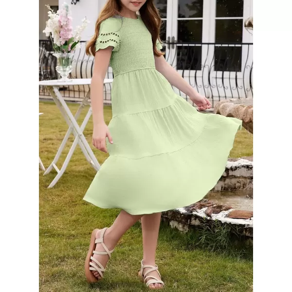 imageblibean Girls Embroidery Short Sleeve Textured Dresses Size 615 YearsGreen