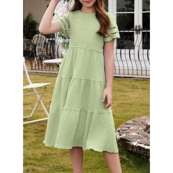 imageblibean Girls Embroidery Short Sleeve Textured Dresses Size 615 YearsGreen