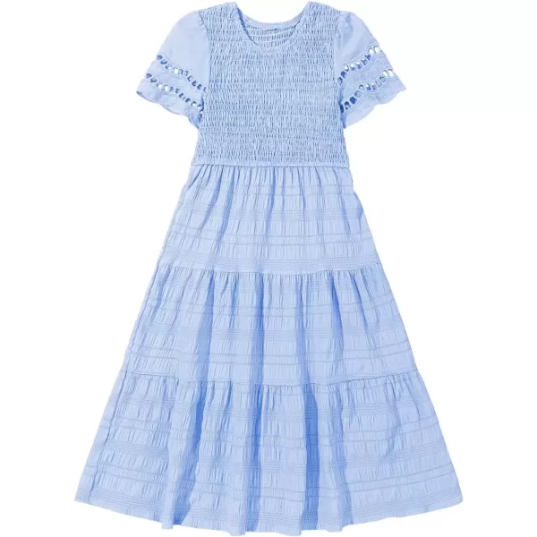 imageblibean Girls Embroidery Short Sleeve Textured Dresses Size 615 YearsLight Blue