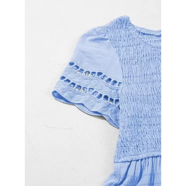 imageblibean Girls Embroidery Short Sleeve Textured Dresses Size 615 YearsLight Blue