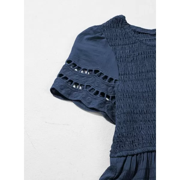 imageblibean Girls Embroidery Short Sleeve Textured Dresses Size 615 YearsNavy Blue