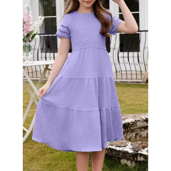 imageblibean Girls Embroidery Short Sleeve Textured Dresses Size 615 YearsPurple