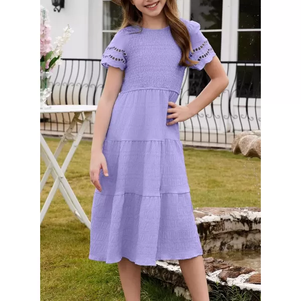 imageblibean Girls Embroidery Short Sleeve Textured Dresses Size 615 YearsPurple