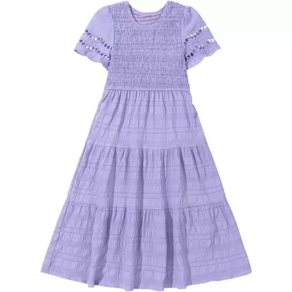imageblibean Girls Embroidery Short Sleeve Textured Dresses Size 615 YearsPurple