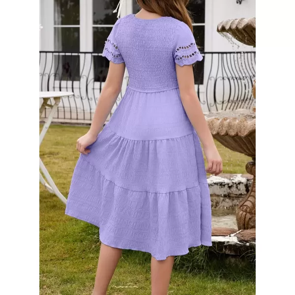 imageblibean Girls Embroidery Short Sleeve Textured Dresses Size 615 YearsPurple