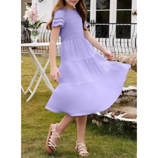 imageblibean Girls Embroidery Short Sleeve Textured Dresses Size 615 YearsPurple